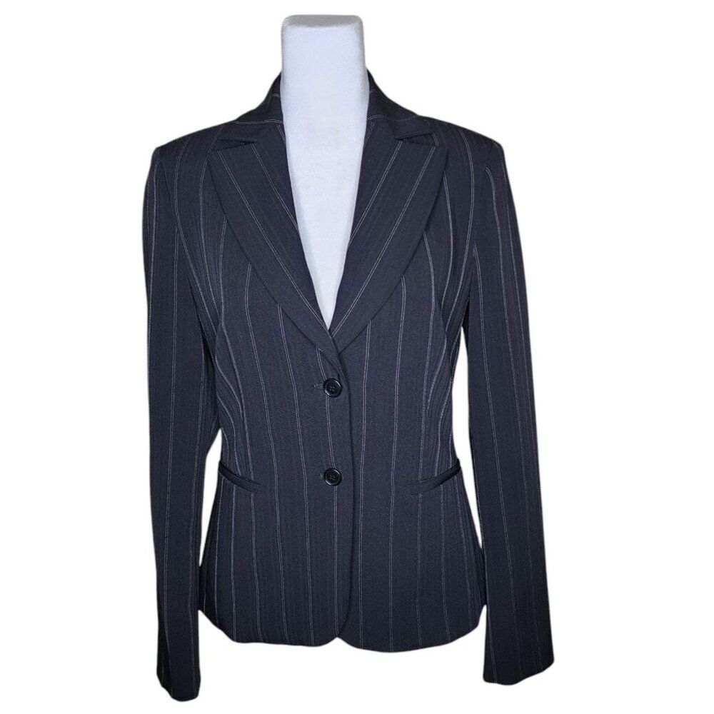 Vintage 90s Benetton Wide Pinstripe Fitted Blazer Womens 40 Black